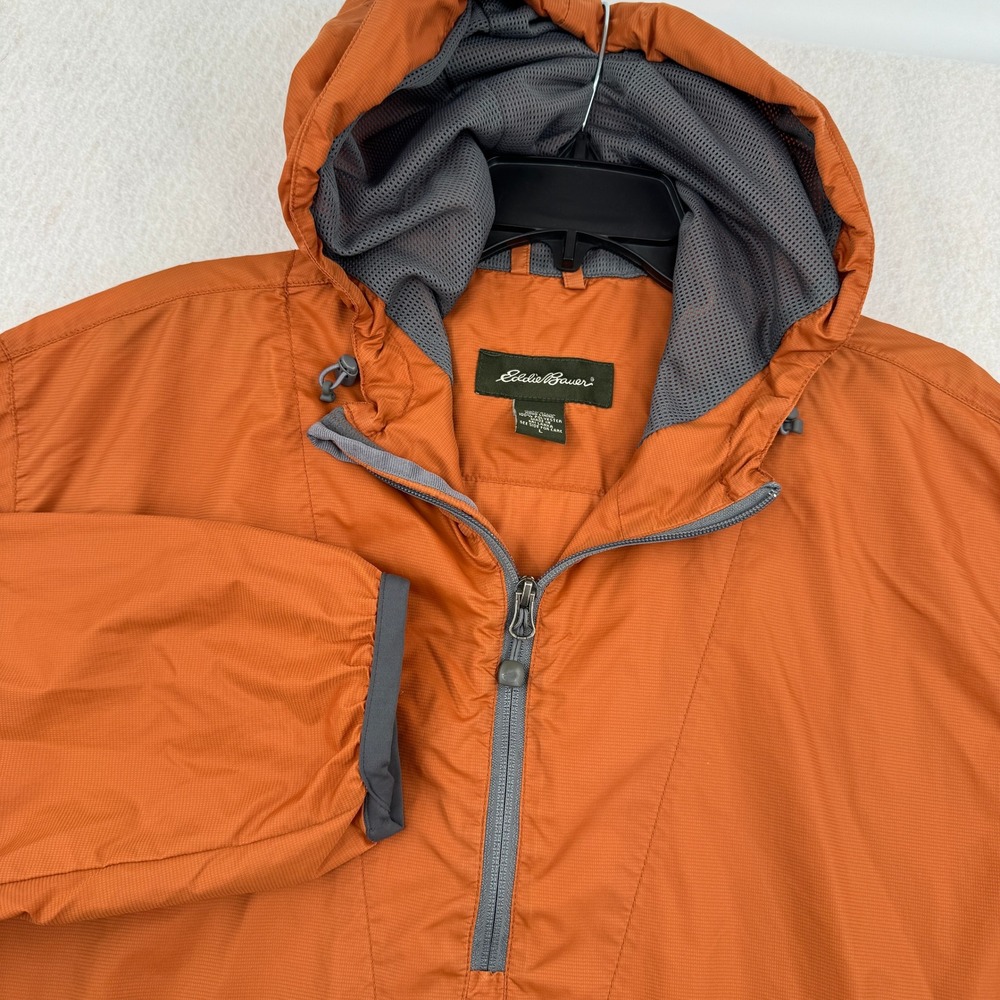 Eddie Bauer Mens L Orange Nylon Half Zip Hooded Windbreaker Jacket Packable